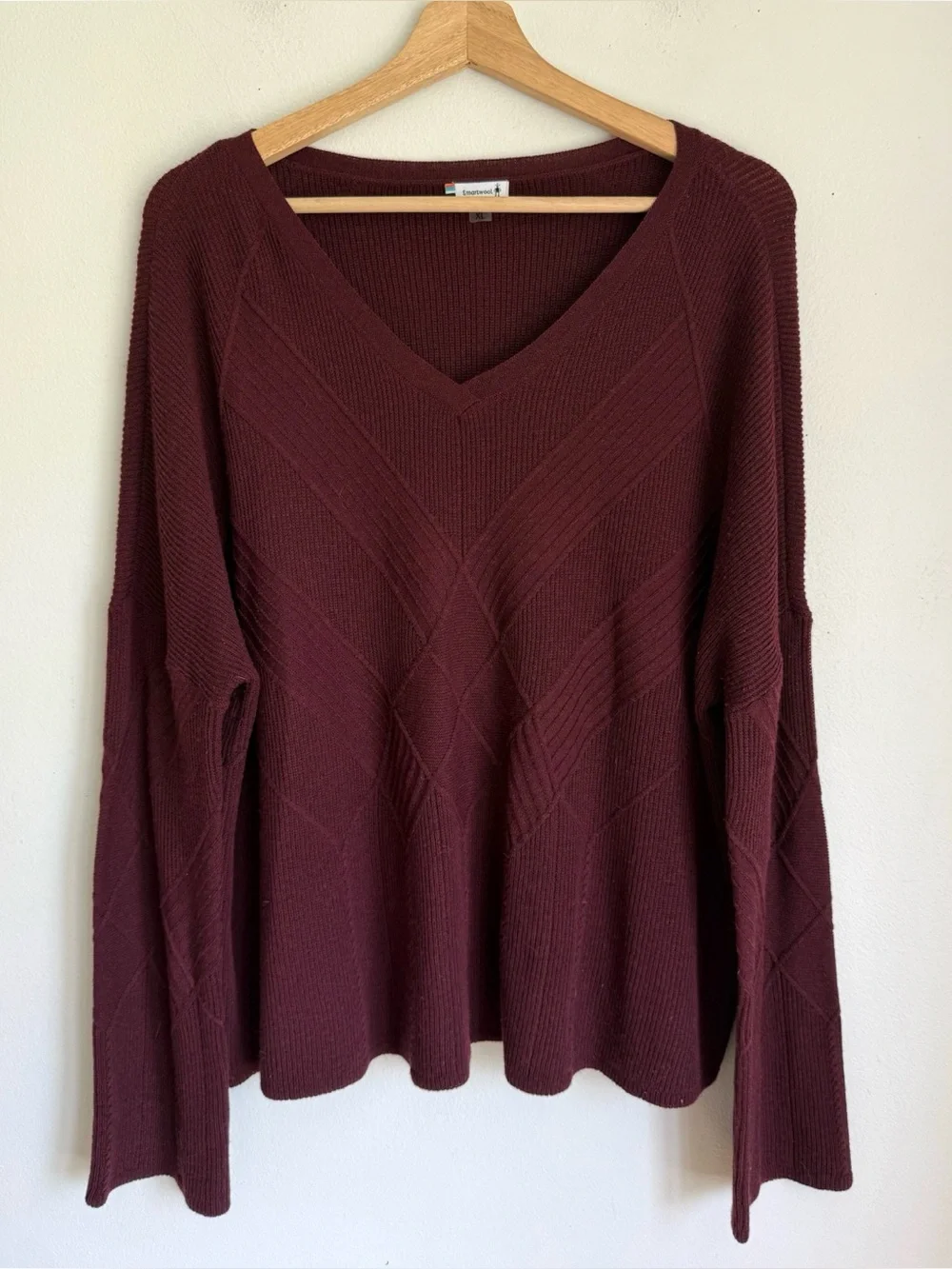 Smartwool Shadow Pine Cable V Neck Sweater in Black Cherry